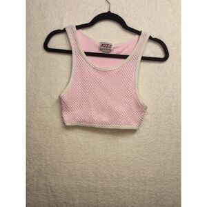 Vintage Kiss Pink Mesh Net Crop Top Tank Small Layered Rave Festival Clubwear